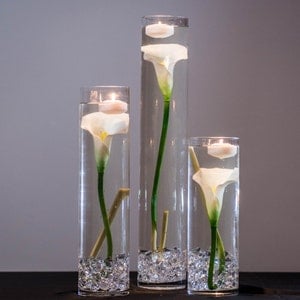 Submersible White Calla Lily  Floral Wedding Centerpiece with Floating Candles and Acrylic Crystals Kit