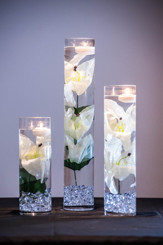 24 Set Artificial Faux Flowers for Floating Candles Centerpiece 12  Unscented Floating Candles and 12 Flower Vase Filler Table Centerpiece for  Wedding