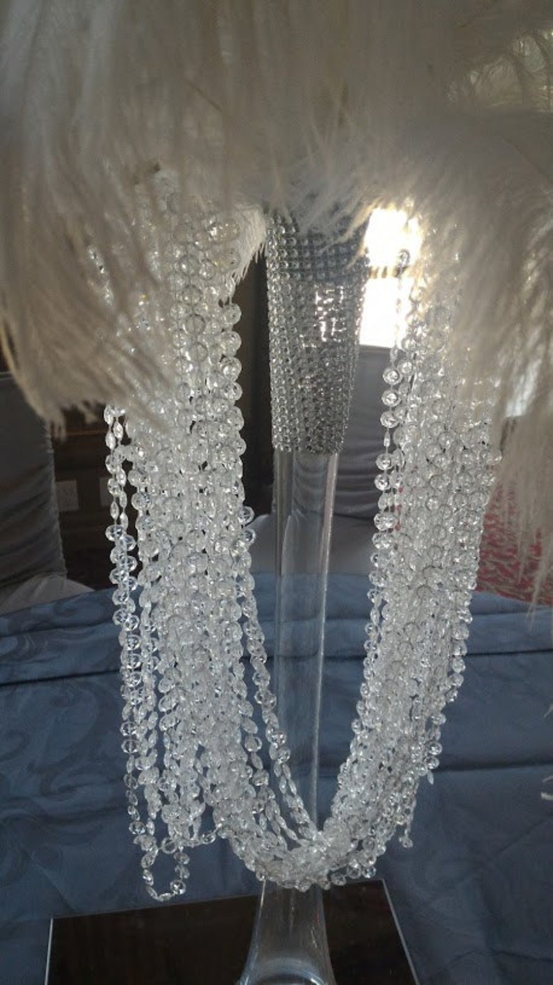 50 Feet of Crystal/Acrylic Garlands White Ostrich Feather Centerpiece for Glam Glitz Bling Hollwood theme image 4