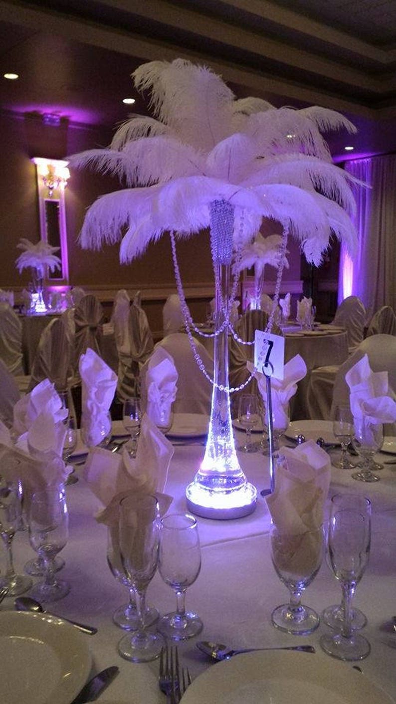 Acrylic Garland Vase Ostrich Feather Centerpiece for Weddings/Birthday/Holiday parties/Great Gatsby/ Roaring 20's/Hollywood Glam Themes image 2