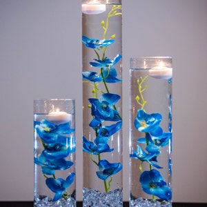 Submersible Blue/Purple/Pink/White/White with purple/Yellow Orchids Floral Wedding Centerpiece with Floating Candles and Acrylic Crystal Kit
