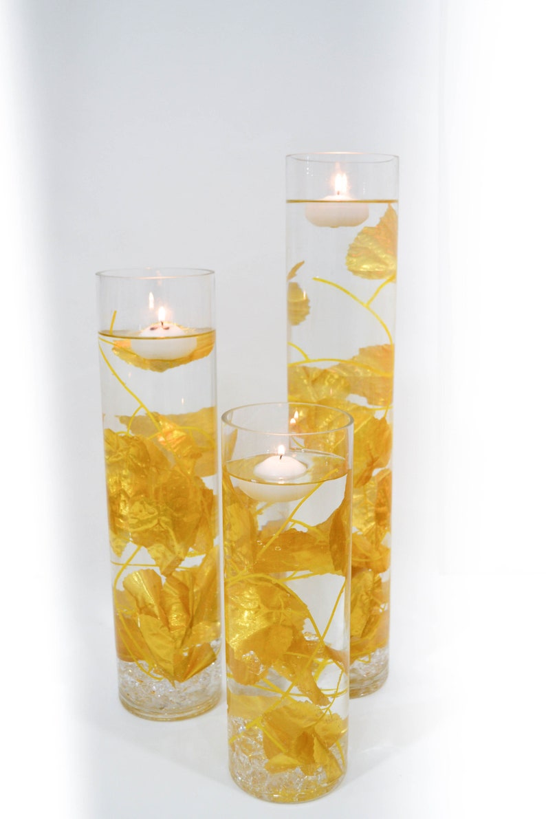 Submersible Gold Floral Wedding Centerpiece with Floating Candles and Acrylic Crystals Kit/ Perfect for Thanksgiving or Great Gatsby theme image 3