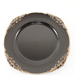 13&quot; Black & Gold Flower Stud Charger Plate/Wedding Decor/Home Decor/Dinner Party/Antique Theme/Antique Dinner Theme/Gatsby Theme