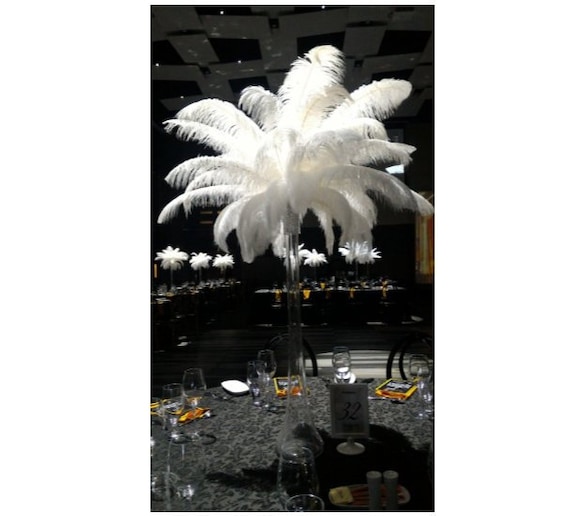 5FT Tall Eiffel Tower Ostrich Feather Centerpiece With White Black