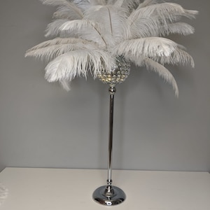 24&quot; Tall Round Silver Globe Gold Crystal Stand Ostrich Feather Centerpiece for Great Gatsby/Wedding/Old Hollywood/Glitz and Glam themes