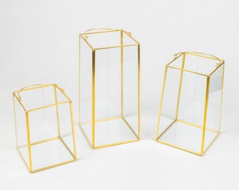 Set of 3 Square Lantern Glass Geometric Terrarium/ Wedding Table Decor/ Succulent Planter/Air Plants Glass Vase/Terrarium Kit/  Gift