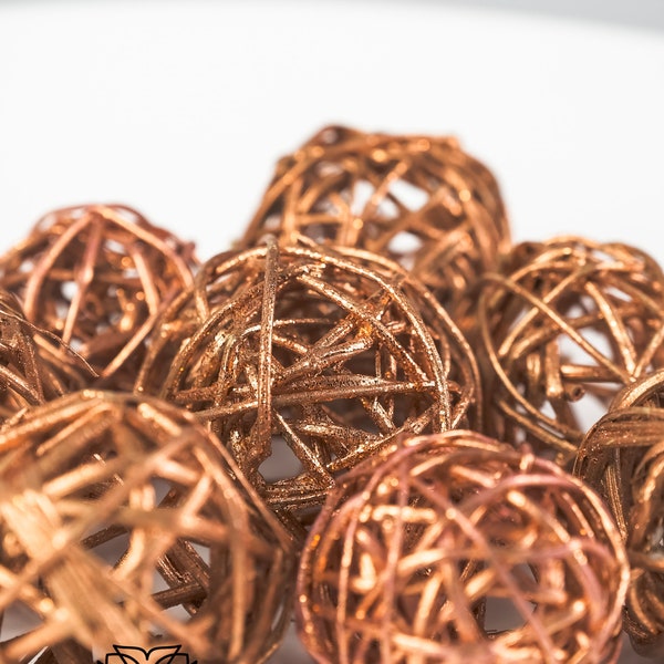 Copper Sparkle 2.5" 8pc Decorative Balls, Rustic Decor Ideas, Rustic Bawl Filler, Wicker Decoration,  Rustic Table Decor