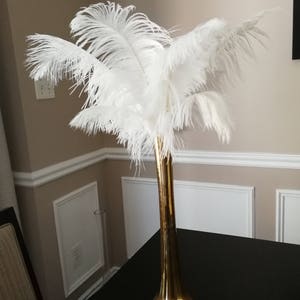 Gold 16 Tall Ostrich Feather Centerpiece Kits with Round Eiffel Tower Vase image 4