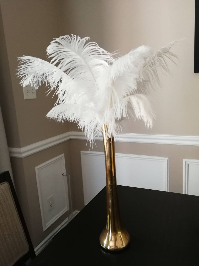 Gold 16 Tall Ostrich Feather Centerpiece Kits with Round Eiffel Tower Vase image 4