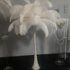 Ostrich Feather Centerpiece with Pearls inside Eiffel Tower Vase