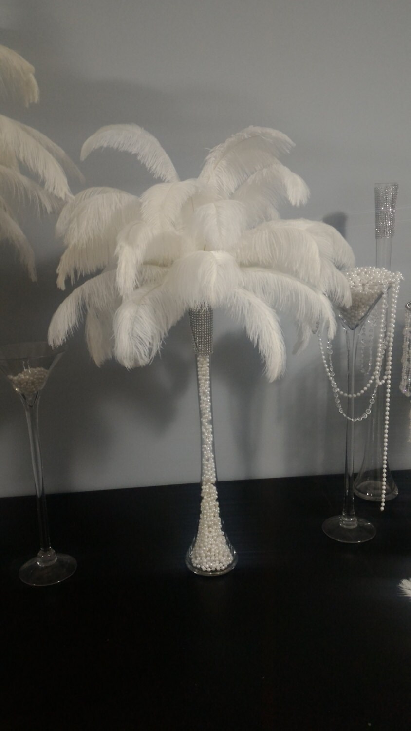 Casino Style Red and Black Ostrich Feather Centerpiece With Fairy