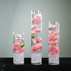 Submersible Light Pink Floral Wedding Centerpiece with Floating Candles and Acrylic Crystals Kit