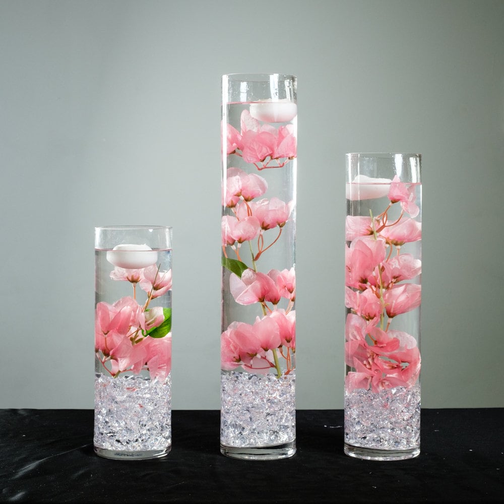 Submersible Light Pink Floral Wedding Centerpiece with Floating Candles and  Acrylic Crystals Kit