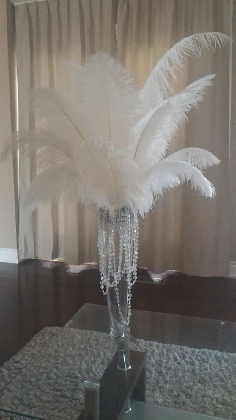 White Ostrich Feather Centerpiece 20 Trumpet Vase/with Etsy