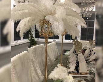 100pcs High Quality 22-24 Inches White Ostrich Feather Wedding Decoration  Diy Vase Arrangement Dress Making Handmade Feather 