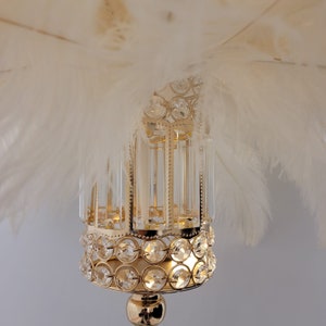 28 Tall GATSBY LARGE CRYSTALS Gold Crystal Globe Stand Ostrich Feather Centerpiece Great Gatsby/Wedding/Old Hollywood/Glitz andGlam Rectangle Bling