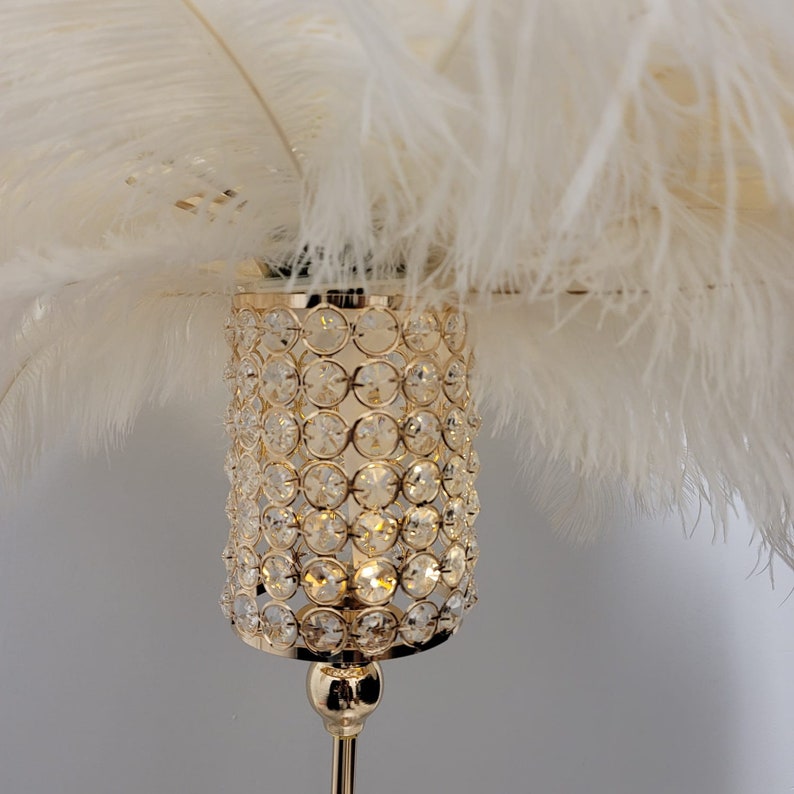 28 Tall GATSBY LARGE CRYSTALS Gold Crystal Globe Stand Ostrich Feather Centerpiece Great Gatsby/Wedding/Old Hollywood/Glitz andGlam Circle Bling