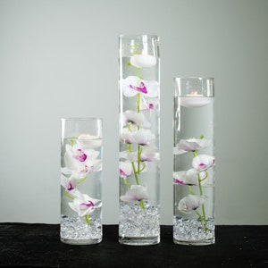 Submersible Blue/Purple/Pink/White/White with purple/Yellow Orchids Floral Wedding Centerpiece with Floating Candles and Acrylic Crystal Kit White with Purple