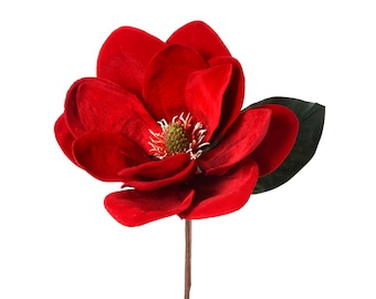12" Red Large Deluxe Velvet Magnolia/Holiday Decor/Christmas Decor/Poinsettia Picks/Poinsettia Flowers/Poinsettias/Wedding