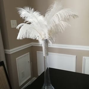 Ostrich Feather Centerpiece Kit With 16&quot; Clear Round Eiffel Tower Vase