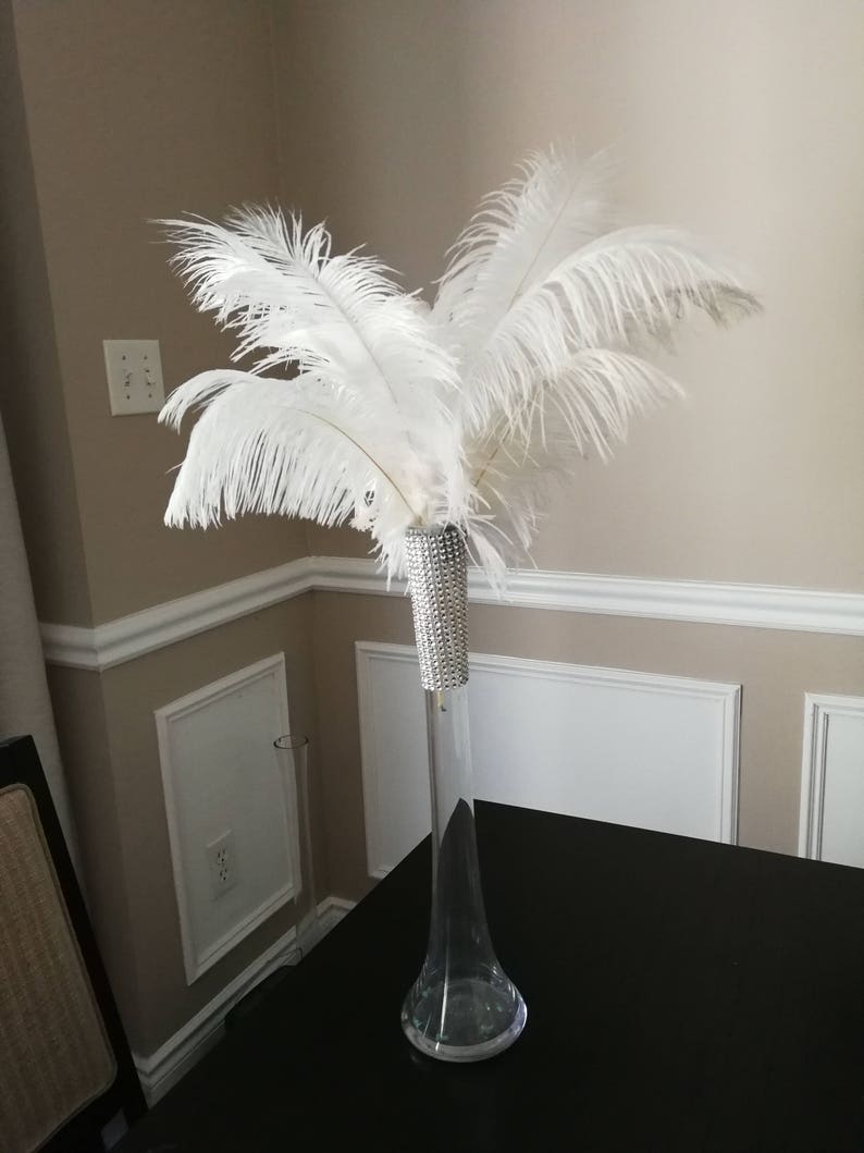 Tall Ostrich Feather Centerpiece Kits with 16 Clear Round Eiffel Tower Vase image 1