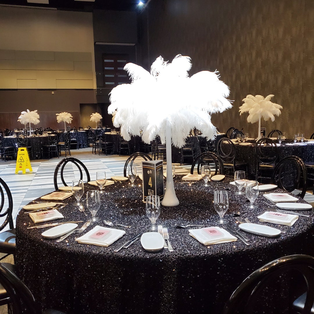 Ostrich Feather Centerpiece With White Eiffel Tower Vase Etsy UK