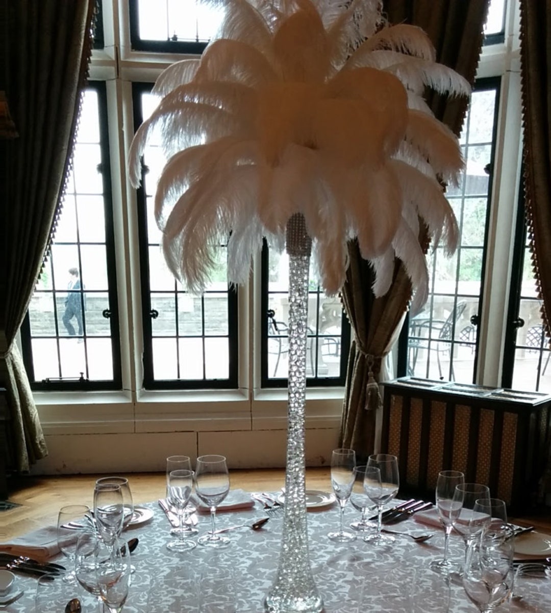 Set Of 12  24-26 White Natural Plume Ostrich Feathers Centerpiece