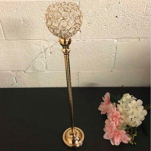 24 Tall Round Globe Gold Crystal Stand Ostrich Feather Centerpiece for Great Gatsby/Wedding/Old Hollywood/Glitz and Glam themes image 6