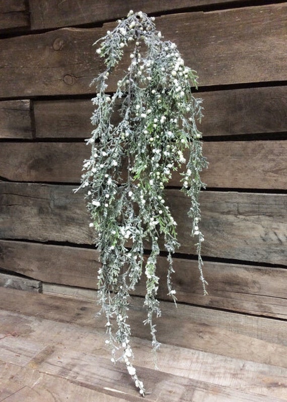 45 Frosted Cedar & Cream Berries Hanging Spray/faux  Garlands/vines/greenery/wedding Centerpieces/home Decor/faux Vines/silk  Vines 