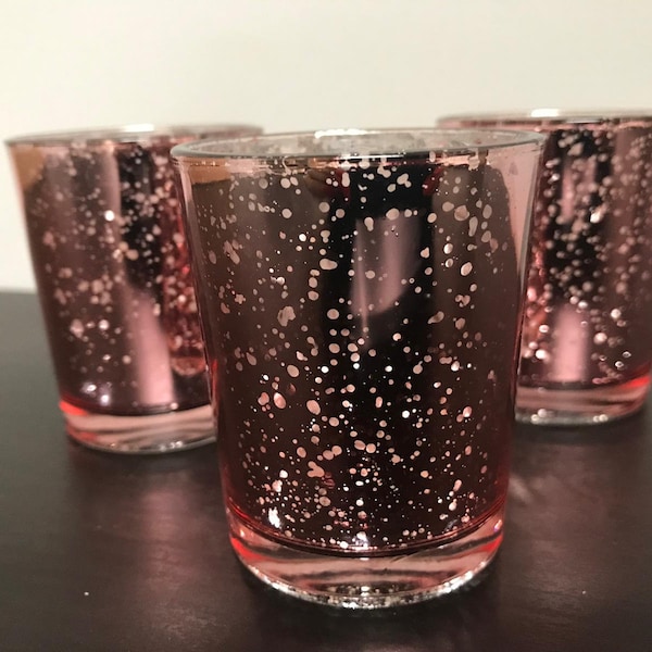 Set of 12 MERCURY GLASS salmon pink Speckled Glass Candle Holders Votive Holder Led Candleholder Tea Light Wedding 2.5 Winter Christmas