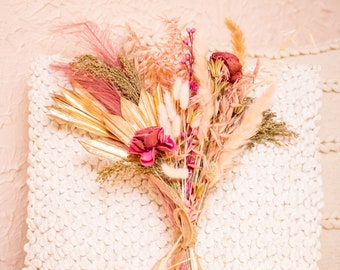DRIED Pink Minar Rose and Pampas FLORAL Bouquet/25"/Palm Spades/Reed/Dried Pampas/Pampas Bouquet Decor/Boho Pampas/Bouquet/Bunny Tails