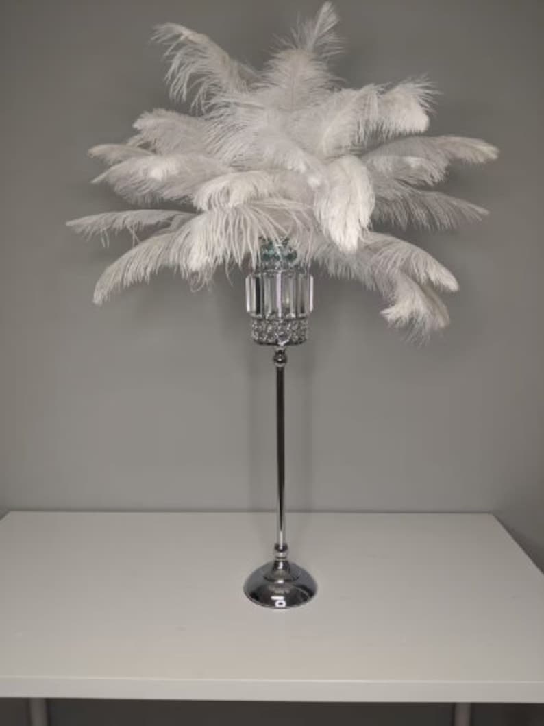 28 Tall GATSBY LARGE CRYSTALS Gold Crystal Globe Stand Ostrich Feather Centerpiece Great Gatsby/Wedding/Old Hollywood/Glitz andGlam Silver Rectangle