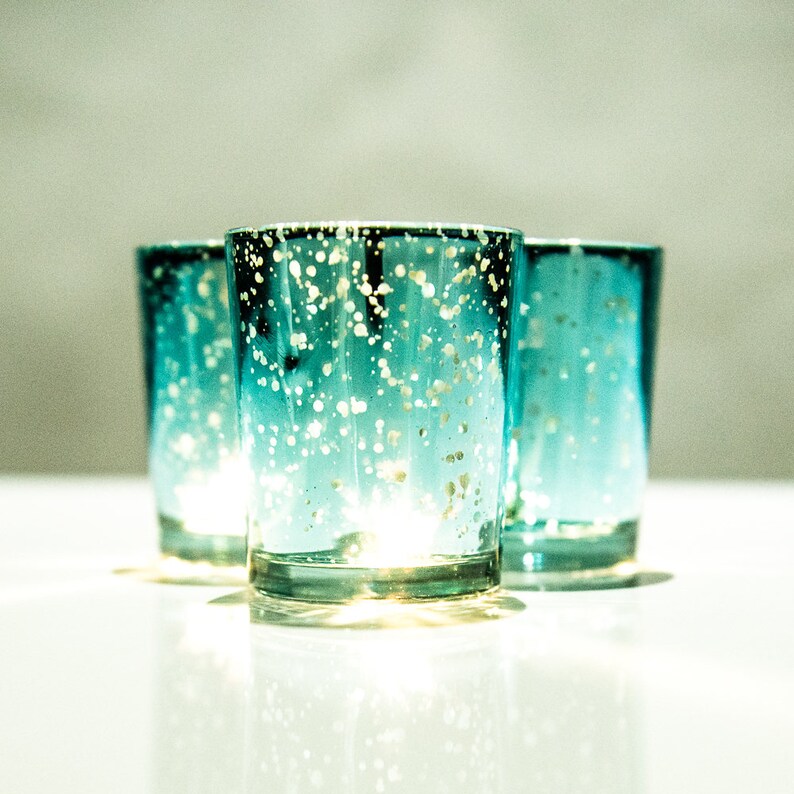 Set of 12 MERCURY GLASS GOLD Speckled Glass Candle Holders Etsy