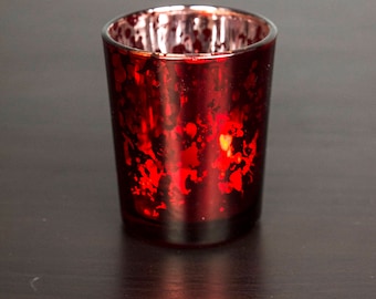 Set of 12 MERCURY GLASS RED/Green/White Speckled Glass Candle Holders Votive Holder Led Candleholder Tea Light Wedding 2.5 Winter Christmas