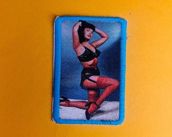 Handmade Bettie Page Mini Patch . Measures 2 inches x 3 inches