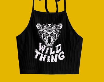 Wild Thing // Screen Print Black Halter top