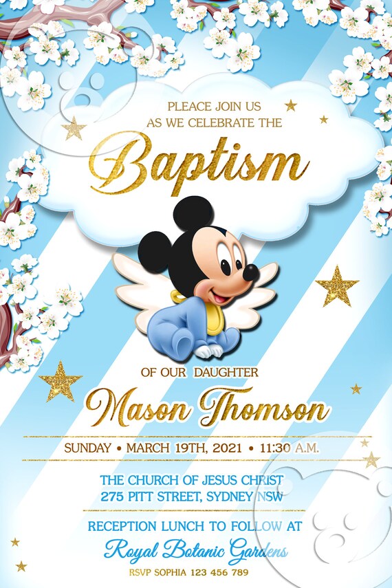 Baptism Invitation MICKEY MOUSE Bebé Mickey Mouse Bautizo Etsy