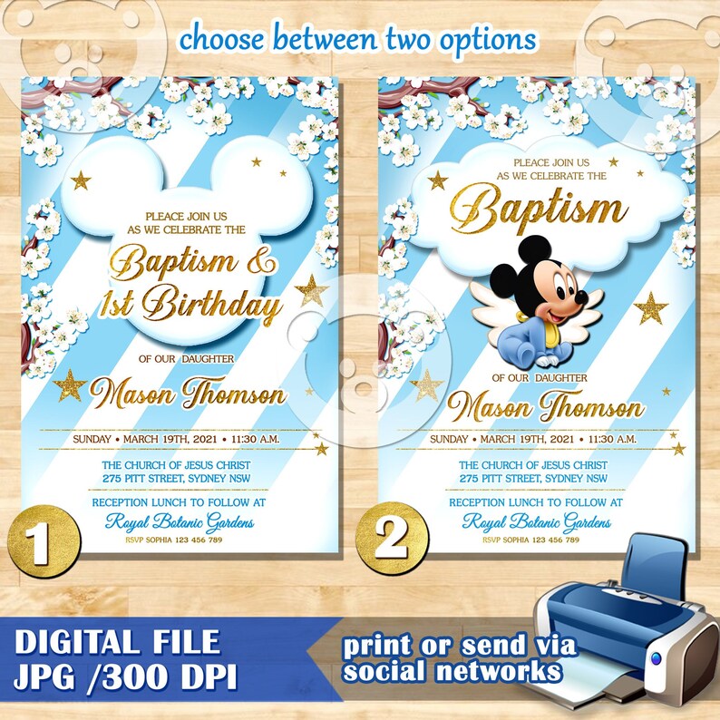 Baptism Invitation MICKEY MOUSE Bebé Mickey Mouse Bautizo Etsy
