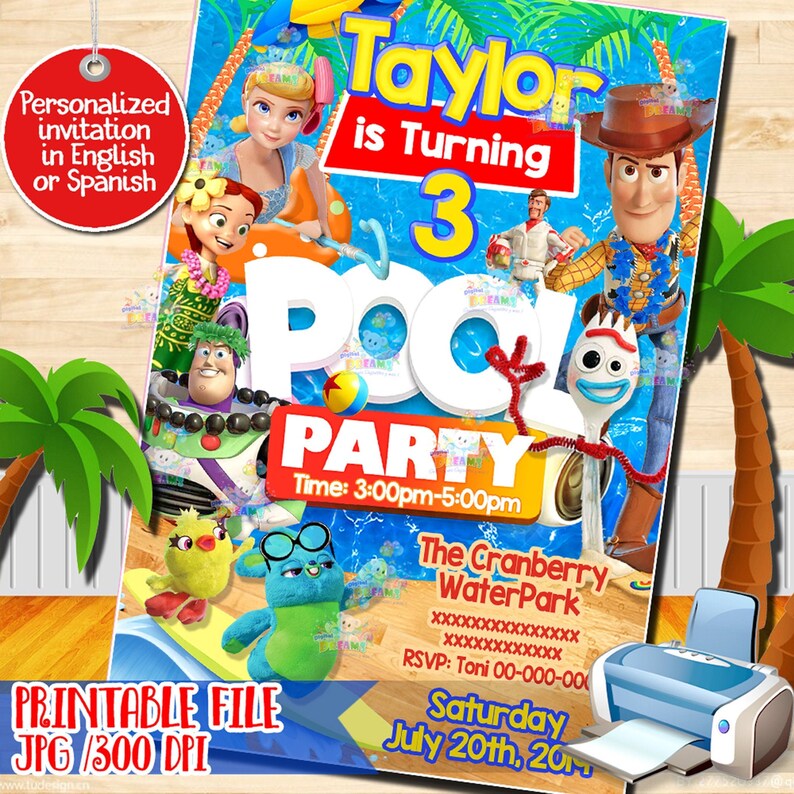 TOY STORY Invitation WOODY Pool Party Pool Bash Birthday Etsy