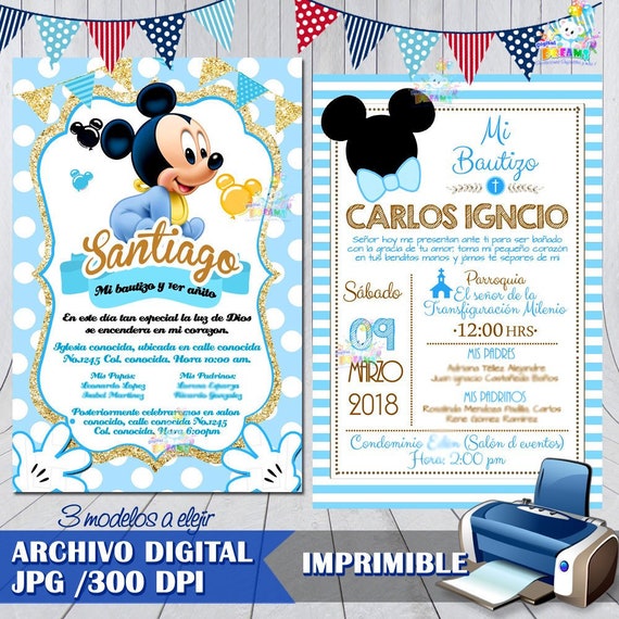 Baptism Invitation Mickey Mouse Bebe Mickey Mouse Bautizo Etsy