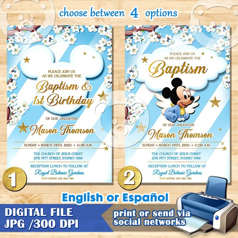 Baptism Invitation MICKEY MOUSE Bebé Mickey Mouse Bautizo Etsy