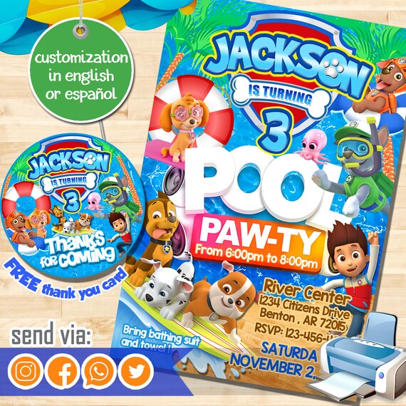 Paw Patrol Invitation Paw Ty Pool Party Pool Bash Birthday Etsy Paw Patrol Invitation Paw Ty Pool Party Pool Bash Birthday Etsy