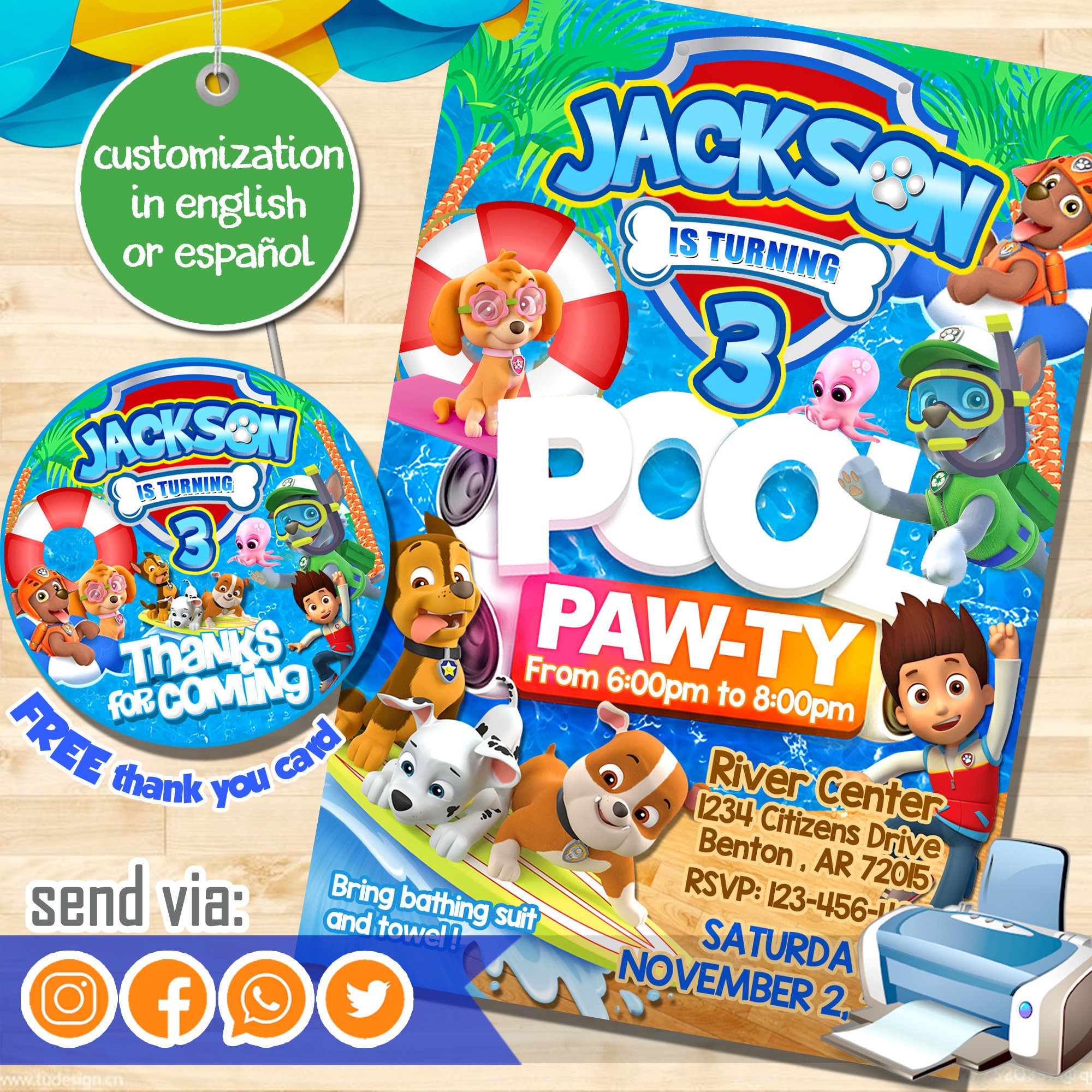 PATROL Invitation Paw-ty Pool Party Pool Birthday Etsy