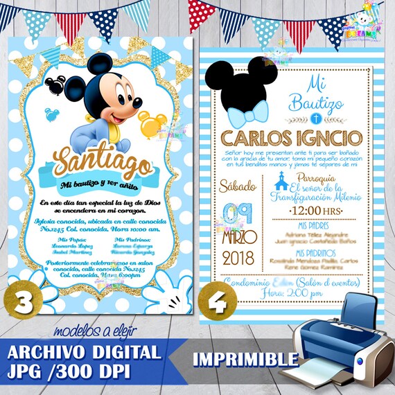 Baptism Invitation Mickey Mouse Bebe Mickey Mouse Bautizo Etsy