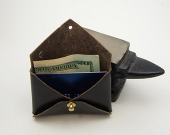 Black Leather Business Card Holder, Leather Card Wallet, Leather Coin Purse, Leather Card Pouch, Coin Pouch