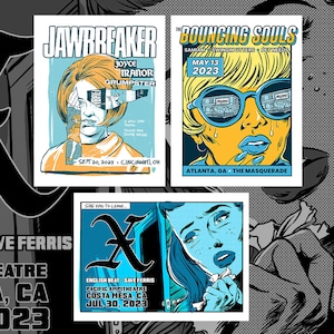 Punk Rock in This Economy 3 PACK - Jawbreaker, X and Bouncing Souls screen printed gig posters