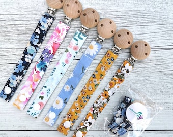 FLORAL COLLECTION Pacifier clip / dummy clip with fabric strap