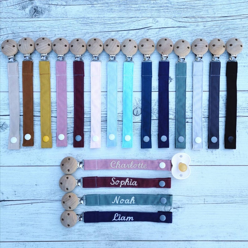 PERSONALISED pacifier clip / dummy clip with fabric strap image 2