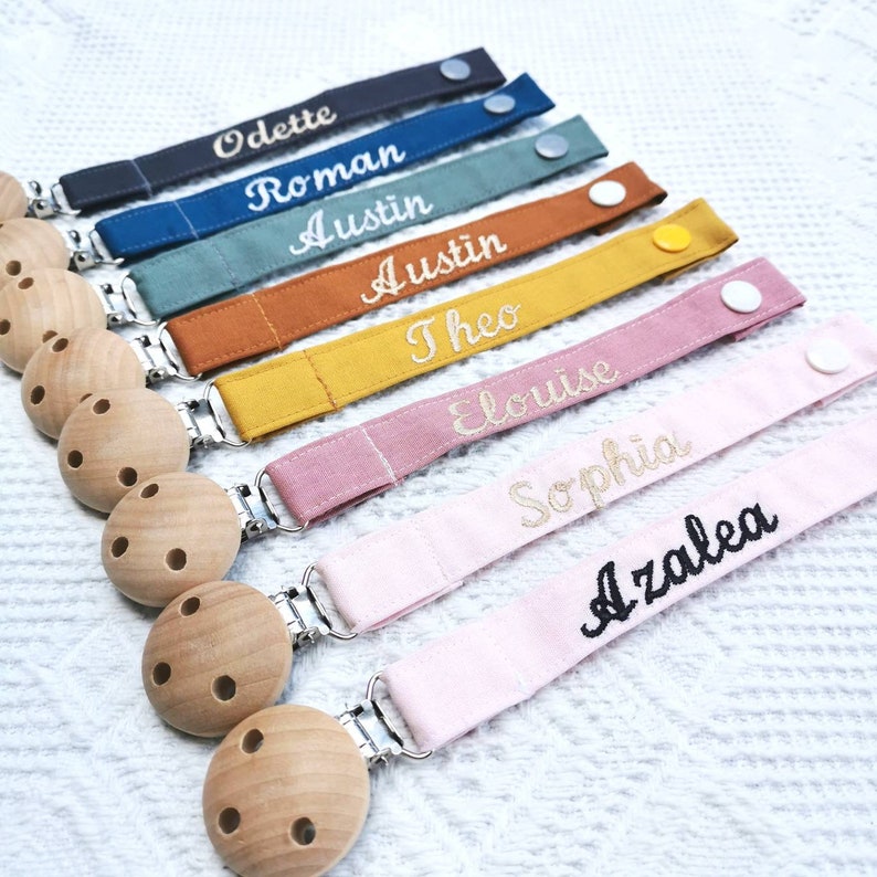 PERSONALISED pacifier clip / dummy clip with fabric strap image 8