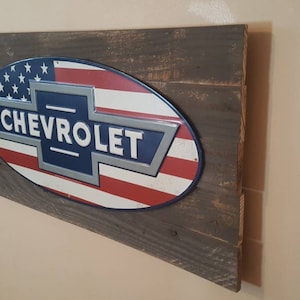 Chevrolet Chevy Car Sign Rustic Pallet Wood Car Show Stars and Stripes Automotive Sign Gift for Man Dad Father Reclaimed Wood GREAT GIFT